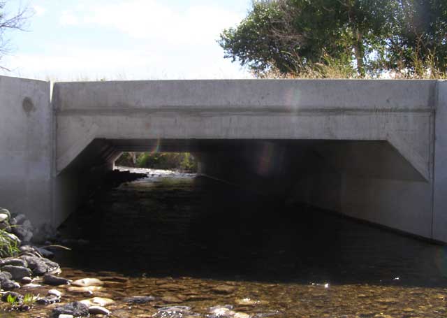 Big Timber Creek with restored perennial flows after a bridge replaced an old culvert, creating an open environment for fish to spawn. 